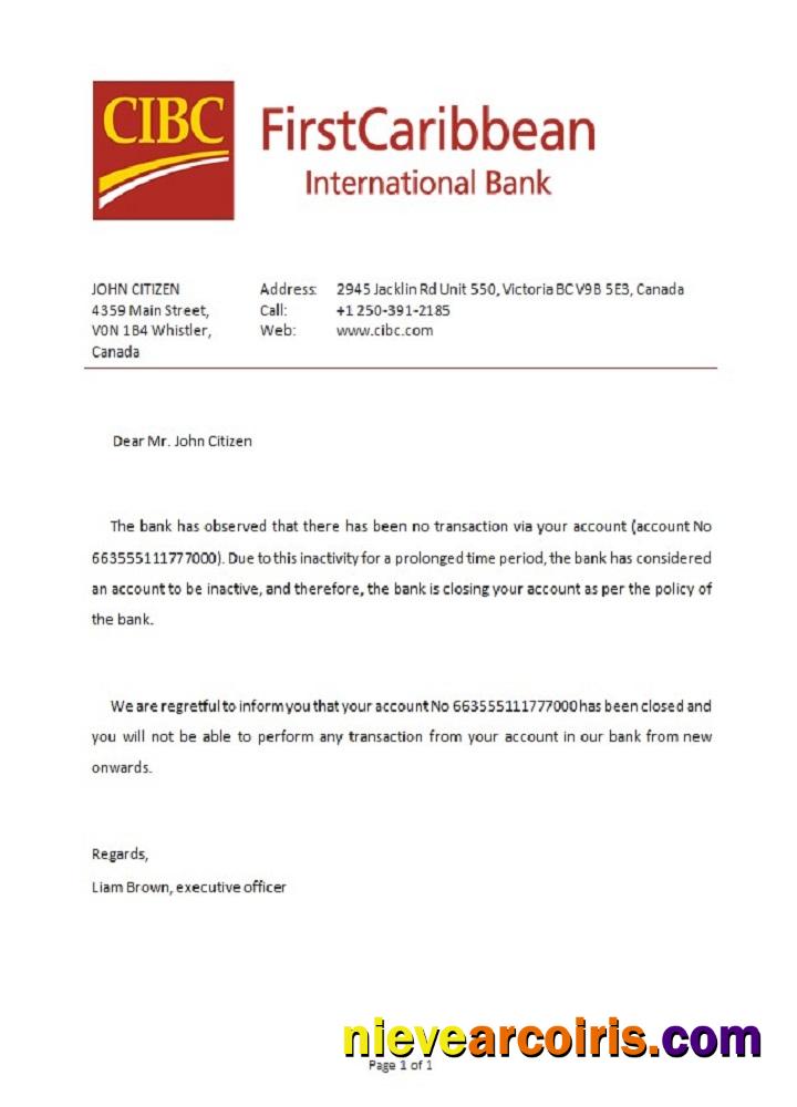 Canada CIBC Bank closure reference